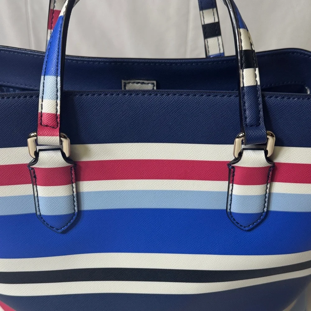 Kate Spade New York Striped Satchel Tote‎ Crossbody Bag Navy Rose White Blue